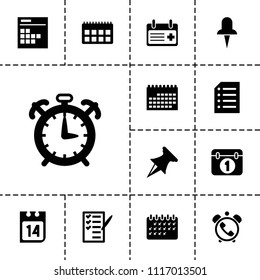 Reminder icon. collection of 13 reminder filled icons such as calendar, check list, paper, alarm, pin, medical appointment. editable reminder icons for web and mobile.