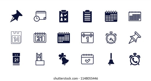 Reminder icon. collection of 18 reminder filled and outline icons such as alarm, bell, calendar, check list, pin. editable reminder icons for web and mobile.