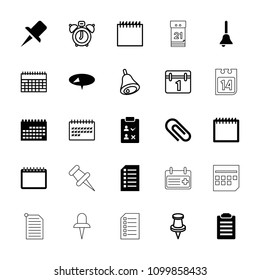 Reminder icon. collection of 25 reminder filled and outline icons such as calendar, pin, clip, bell, check list, clock alarm. editable reminder icons for web and mobile.