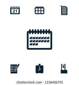 Reminder icon. collection of 7 reminder filled icons such as calendar, alarm, bell, check list. editable reminder icons for web and mobile.