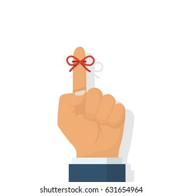 Reminder Icon. Forefinger With Red Ribbon. Important Symbol. Vector Illustration Flat Design. Isolated On White Background. Important Symbol. Forgetfulness.