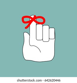 Reminder icon, hand with ribbon bow - vector illustration