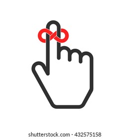 Reminder icon. Hand with string reminder symbol. Vector icon reminder finger in a flat style. Hand with finger on which is tied stylized ribbon bow. Reminder sing. Reminder vector icon.