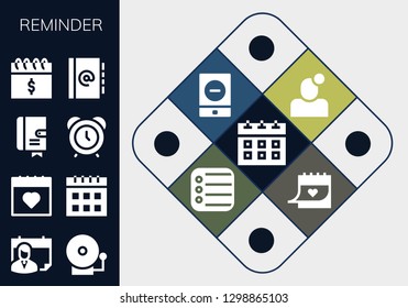  reminder icon set. 13 filled reminder icons. Simple modern icons about  - Calendar, Alarm bell, Agenda, Alarm clock, Notification, Event, Reminder