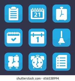 Reminder icon. set of 9 filled reminder icons such as calendar, paper, bell, alarm