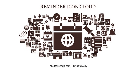  reminder icon set. 93 filled reminder icons. Simple modern icons about  - Calendar, Push pin, Bell, Alarm bell, Tasks, Alarm, Event, Date, List, Attachment, Bells, Alarm clock