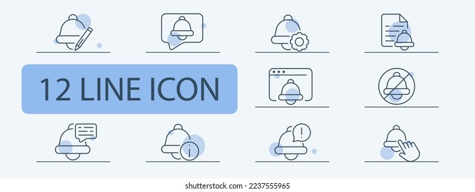 Reminder icon set. Alarm, ringtone, message, bell, alarm jingle, unread, phone icon. Sound concept. Pastel color background. Vector 12 line icon for business