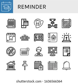 Reminder Icon Set. Collection Of Calendar, Appointment, Schedule, Alarm, Alarm Clock, Plan, Priority, Planner, Planning, To Do List, Push Pin, Bell Icons