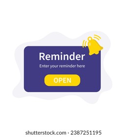 Reminder icon vector illustration. Notification page on isolated background. Bell sign concept.