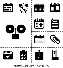 Reminder icons. set of 13 editable filled reminder icons such as calendar, medical appointment, clip, paper pin, alarm, bell