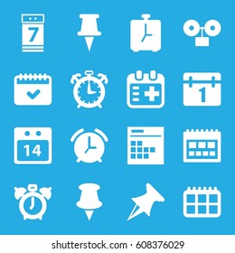 Reminder icons set. set of 16 reminder filled icons such as calendar, medical appointment, calendar 7 date, pin, 14 date calendar, alarm