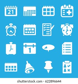 Reminder icons set. set of 16 reminder filled icons such as alarm, calendar, check list, medical appointment, paper, bell