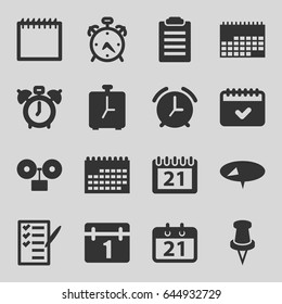 Reminder icons set. set of 16 reminder filled icons such as alarm, calendar, check list, pin
