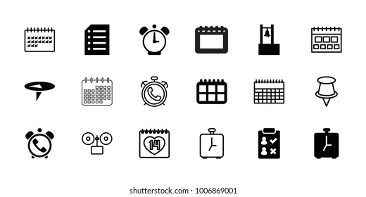 Reminder icons. set of 18 editable filled and outline reminder icons: check list, calendar, paper, alarm, bell, pin, 14 date