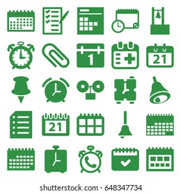 Reminder icons set. set of 25 reminder filled icons such as alarm, calendar, check list, medical appointment, paper, bell, calendar with clock, pin