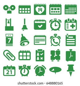 Reminder icons set. set of 25 reminder filled icons such as alarm, calendar, 14 date, medical appointment, calendar 7 date, pin, paper pin, bell, clock alarm, check list