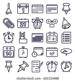 reminder icons set. Set of 25 reminder outline icons such as calendar, check list, medical appointment, pin, paper, 14 date calendar, bell, alarm