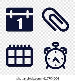 Reminder icons set. set of 4 reminder filled icons such as alarm, calendar