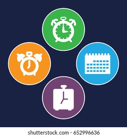 Reminder icons set. set of 4 reminder filled icons such as alarm, clock alarm