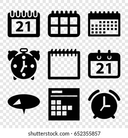 Reminder icons set. set of 9 reminder filled icons such as calendar, alarm