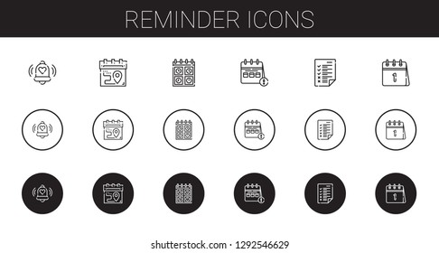 reminder icons set. Collection of reminder with bell, calendar, tasks. Editable and scalable reminder icons.