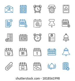 reminder icons set. Collection of reminder with schedule, bell, calendar, clip, task, alarm clock, planning, pushpin, exam, tasks, notification. Editable and scalable reminder icons.
