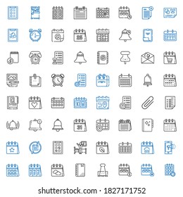 conjunto de iconos de recordatorio. Colección de recordatorio con programación, calendario, clip de papel, agenda, notificación, despertar, tareas, campana, clip, planificación. Iconos de recordatorio modificables y escalables.