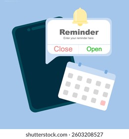 Reminder Illustration, Notification page. Business planning, events, reminders and schedules with flat view. time reminder concept. EPS 4