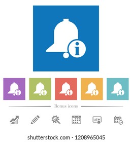 Reminder info flat white icons in square backgrounds. 6 bonus icons included.