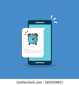 Reminder Info Message Notice Vector On Mobile Phone. Event, Deadline, Urgent To Do Or Wake Up Notification With Text On Smartphone, Cellphone.
