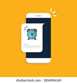 Reminder info message notice vector on mobile phone. Event, deadline, urgent to do or wake up notification with text on smartphone, cellphone