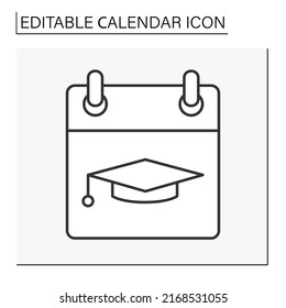  Reminder Line Icon. Education. Studying Schedule And Academic Cap. University, College, School. Calendar Concept. Isolated Vector Illustration. Editable Stroke