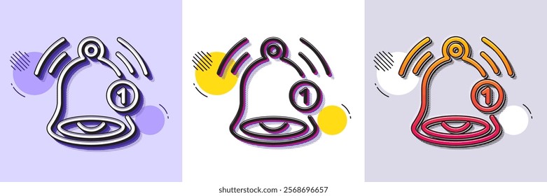 Reminder line icon. Halftone dotted pattern. Gradient icon with grain shadow. Notice bell sign. Notification new message symbol. Line reminder icon. Various designs. Vector