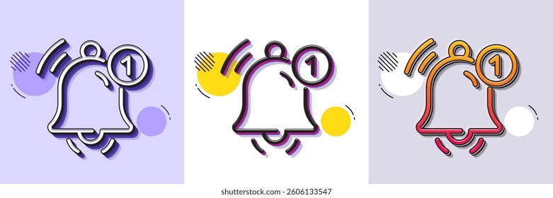 Reminder line icon. Halftone dotted pattern. Gradient icon with grain shadow. Notice bell sign. Notification new message symbol. Line reminder icon. Various designs. Vector