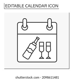  Reminder line icon. Romantic dinner with champagne. Planned event. Calendar concept. Isolated vector illustration. Editable stroke