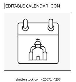  Icono de línea de recordatorio.Visita de la iglesia. Celebra las vacaciones con la familia. Concepto de calendario. Ilustración vectorial aislada. Trazo editable