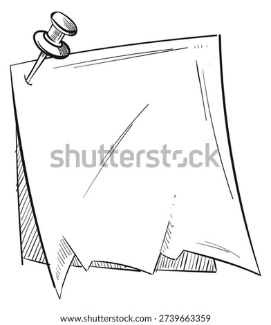 Reminder note with push pin. Hand drawn paper