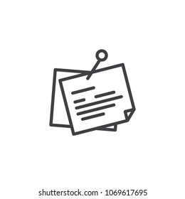 Reminder notes with pin outline icon. linear style sign for mobile concept and web design. Pinned notes paper simple line vector icon. Symbol, logo illustration. Pixel perfect vector graphics