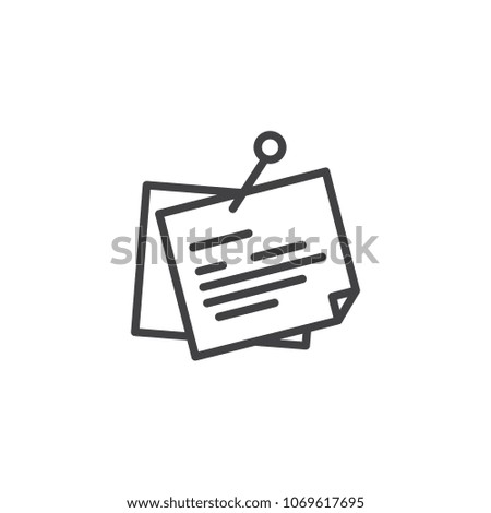 Reminder notes with pin outline icon. linear style sign for mobile concept and web design. Pinned notes paper simple line vector icon. Symbol, logo illustration. Pixel perfect vector graphics