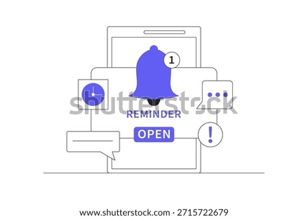 Reminder. Notification page, alert notification. Reminder for business planning, email marketing, online advertising, important events, calendar reminders and schedules. Flat Cartoon Vector Illustration, icon Stylish abstract design landing page web