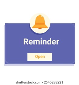 Reminder notification window is appearing on a display with a bell icon