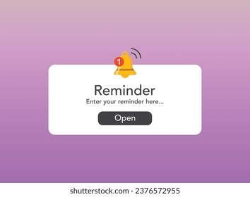 Reminder notifications page with alert bell icon in flat style. Event notice message vector illustration on isolated background. Announcement notice sign business concept.