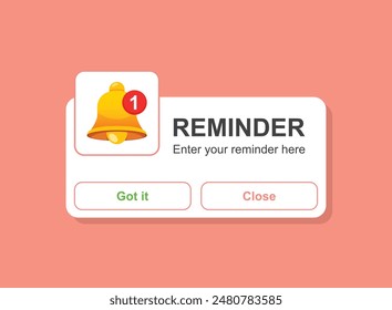 Reminder notifications page with alert bell icon in flat style. Event notice message vector illustration on isolated background. Announcement notice sign business concept.