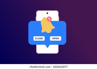Recordatorio, página de notificaciones, aviso de aviso. Alerta para planificación de negocios, email marketing, publicidad en línea, eventos importantes empujando, recordatorio de calendario y concepto de horarios. Ilustración vectorial plana