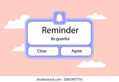 Reminder on sky background. Graphic elements for smartphone applications, time management, goal setting and planning. Automatic message on set date, notification. Cartoon flat vector illustration