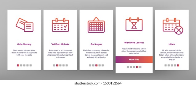 Reminder Onboarding Mobile App Page Screen Vector Icons Set Thin Line. Reminder, Goal And Date On Calendar, Bell On Smartphone Display Pictograms. Time Management Contour Illustrations
