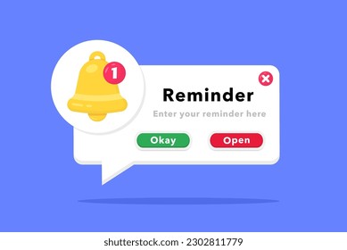 Reminder page. Notification page with floating elements. New notice. Business planning, events, timetable. Important notification. Calendar reminder. Vector