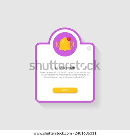 Reminder page popup. Notification page with bell. Reminder events, business planning, timetable, new notice for ui. - Vector.