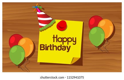 Reminder paper word Happy Birthday. Vector Illustration.
