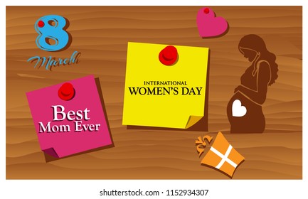 Reminder paper word International Women's Day. Vector Illustration.